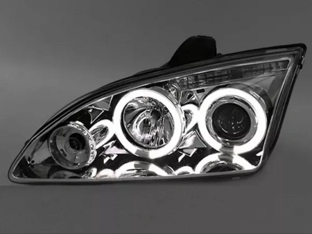 Ford Focus 2 ZX4 (05-07) USA фары передние линзовые хромированные, со светящимися ободками CCFL, комплект 2 шт.