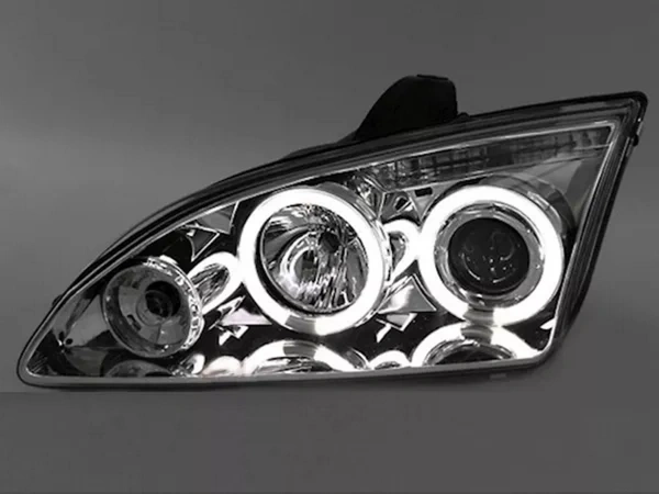 Ford Focus 2 ZX4 (05-07) USA фары передние линзовые хромированные, со светящимися ободками CCFL, комплект 2 шт.
