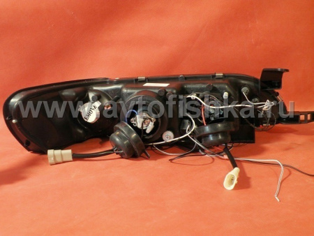 Toyota Corolla (92-97) AE100 фары передние линзовые черные со светящимися ободками, комплект 2 шт.