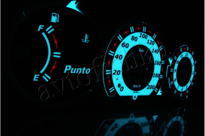 Fiat Punto 1 светодиодные шкалы (циферблаты) на панель приборов - дизайн 1