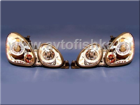Lexus GS300, GS400, GS430, Toyota Aristo (97-05) фары передние линзовые хромированные со светящимися ободками, под ксенон, комплект 2 шт.