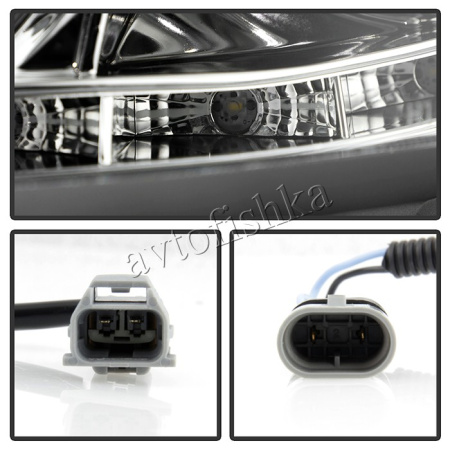 Toyota Camry 30 (01-06) фары передние линзовые хромированные, со светящимися ободками и DRL