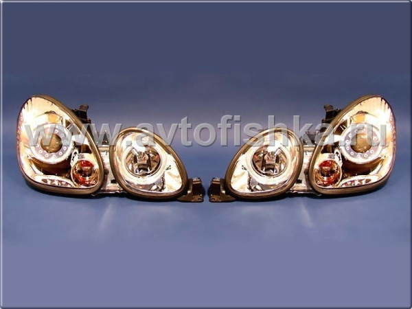 Lexus GS300, GS400, GS430, Toyota Aristo (97-05) фары передние линзовые хромированные со светящимися ободками, под ксенон, комплект 2 шт.