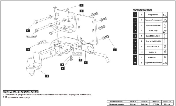 Toyota Hilux (06–/09–) Фаркоп (тягово-сцепное устройство) (120/2800кг)
