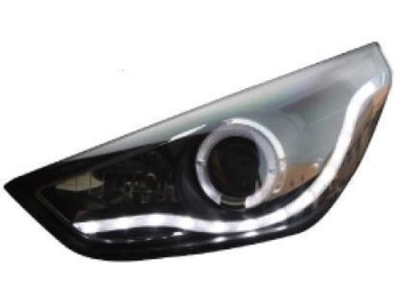 Hyundai ix35 (2010-) передние черные линзовые фары со светящимися ободками, тюнинг, комплект 2 шт.