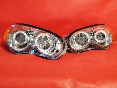 Chrysler Sebring (03-05) 2 дв. купе фары передние линзовые хромированные, со светящимися ободками и светодиодной подсветкой, комплект 2 шт.