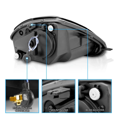 Mitsubishi Eclipse (00-05) фары передние линзовые черные, со светящимися ободками, комплект 2 шт.