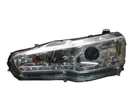 Mitsubishi Lancer (07-) фары линзовые передние хромированные, со светящимся ободком, в комплекте 2 шт.