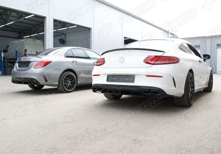 Mercedes-Benz C-Klasse W205 Coupe рестайлинг 2018 - н.в. Диффузор заднего бампера 6.3S AMG с черными насадками на глушитель