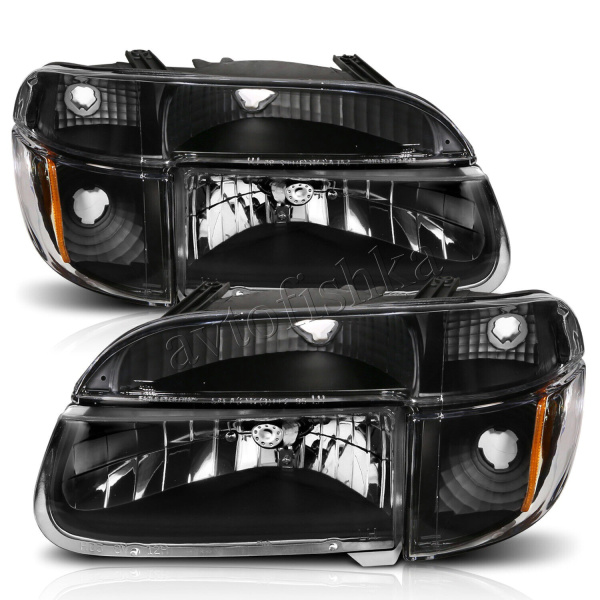 Ford Explorer (95-01) передние черные хрустальные фары с указателями поворота, комплект 2 шт.