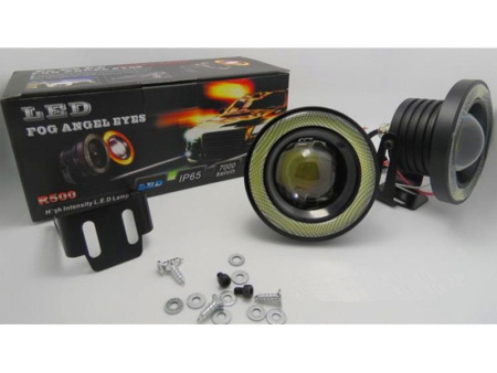 Универсальные линзовые противотуманные фары с ангельскими глазками COB, комплект 2 шт.