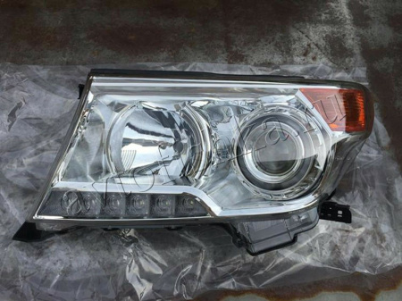 Toyota Land Cruiser 200 (08-15) фары передние линзовые хромированные, с светодиодной подсветкой, BROWNSTONE