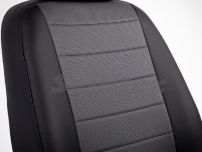Nissan X-Trail (14–) Чехлы на сиденья (экокожа), цвет - чёрный + серый
