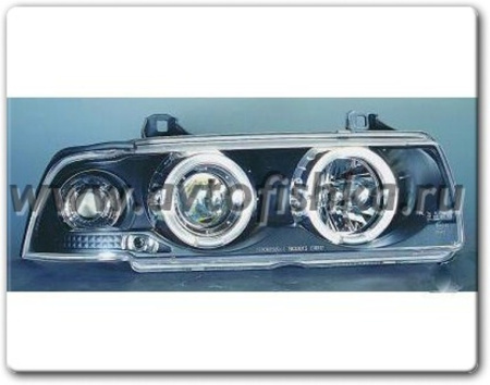 BMW 3 E36 2 дв. купе фары передние черные со светящимися ободками, комплект 2 шт.