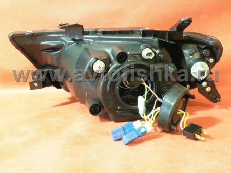 Mitsubishi L200 Triton фары передние линзовые черные, со светодиодной подсветкой DRL, комплект 2 шт.