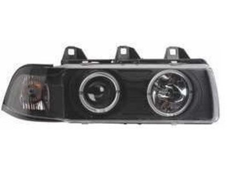 BMW 3 E36 (91-99) 4 дв. седан фары передние черные, со светящимися ободками, комплект 2 шт.