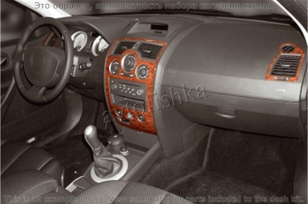 Renault Megane 2002-2009 декоративные накладки (отделка салона) под дерево, карбон, алюминий