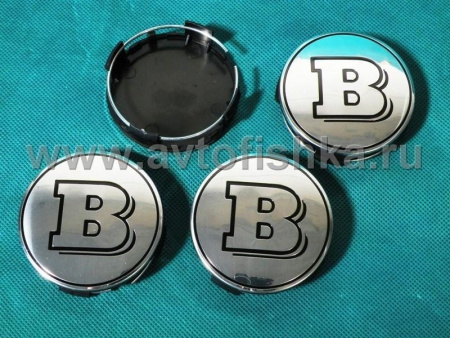 Mercedes хромированные крышки ступиц колеса с черным логотипами Brabus, комплект 4 шт. (75 мм)