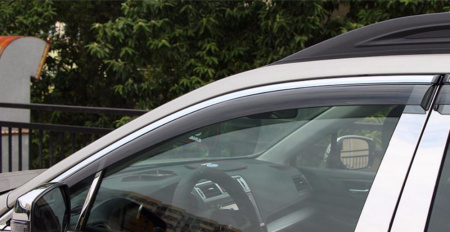 Subaru Outback (09–) Дефлекторы боковых окон с хромированным молдингом, OEM стиль