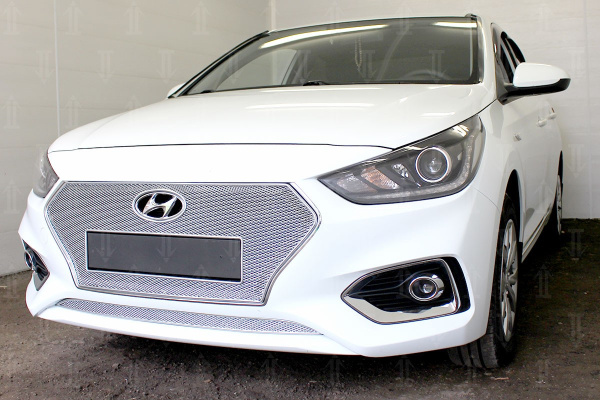 Hyundai Solaris (17–) Защита радиатора Premium, хром, верх