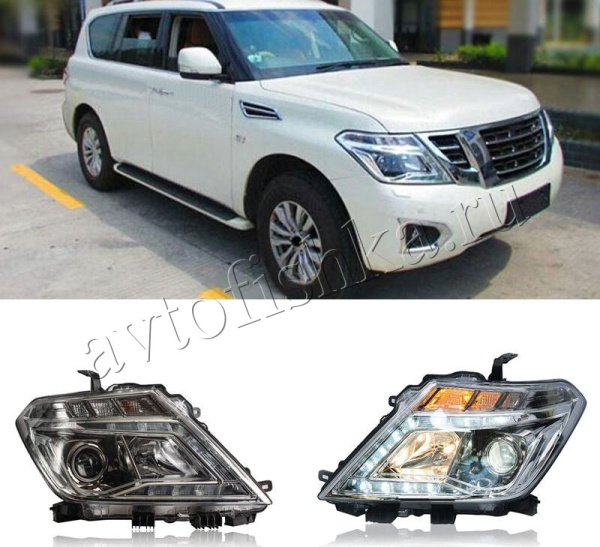 Nissan Patrol Y62 (10-17) передние линзовые фары NISMO