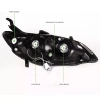 Honda Civic, Ferio (03-05) 4 дверн. седан фары передние линзовые черные, комплект 2 шт.
