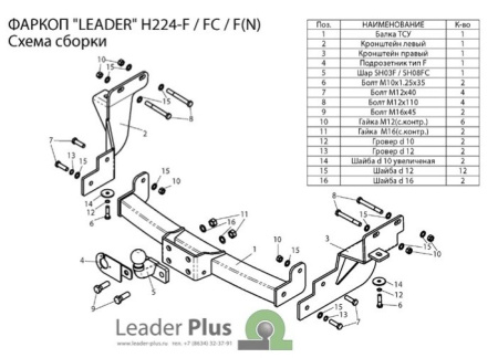 Kia Sorento (12–15) Фаркоп (тягово-сцепное устройство) (с нерж. пластиной) (дизель)