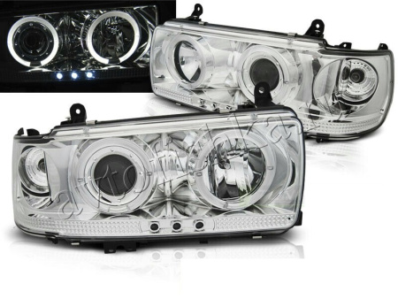 Toyota Land Cruiser 80 (90-97) фары передние линзовые хромированные, со светящимися ободками и светодиодной подсветкой, комплект 2 шт.