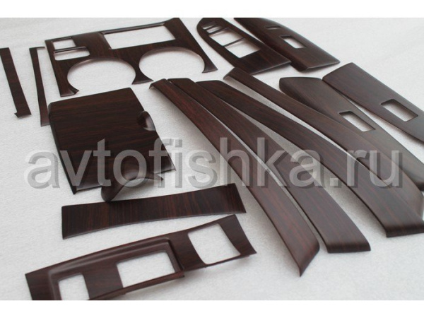 Toyota Highlander (2007-2012) отделка салона авто деревом накладки, темное матовое дерево, комплект 15 предметов.