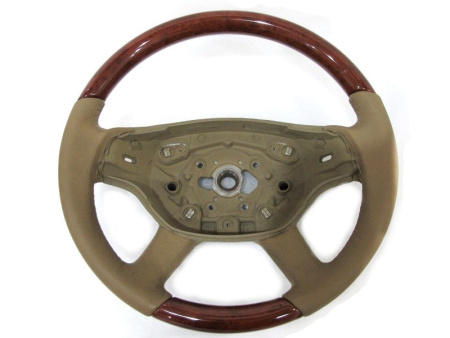 Mercedes W221, W216 (05-08) руль классический, бежевая кожа - светлое дерево орех