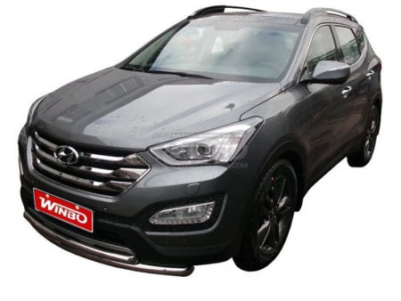 Hyundai Santa Fe (2012-) защита переднего бампера из нержавеющей стали, труба 32 и 51 мм