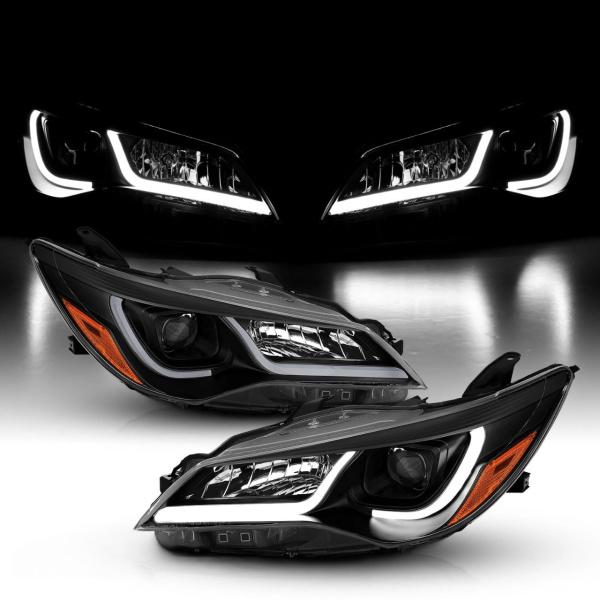 Toyota Camry XV55 рестайл (2015-2017) передние тюнинговые фары с линзами и ДХО, черные