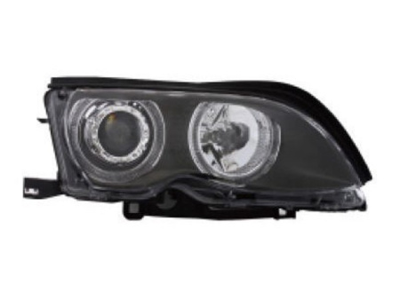 BMW E46 (01-04) фары передние линзовые черные, со светящимися ободками, с моторами электрокорректора