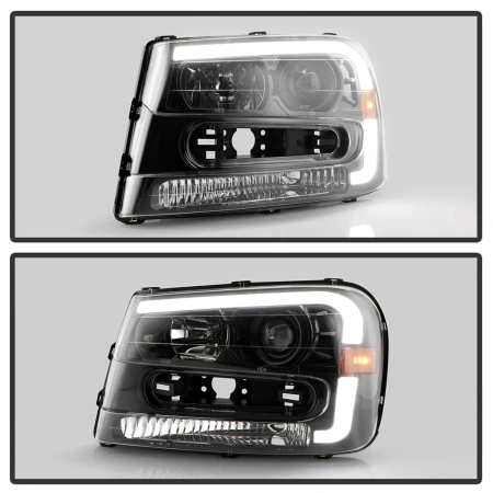 Фары передние черные с LED подсветкой — Chevrolet Trailblazer 2001-2009