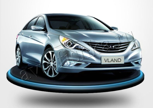 Hyundai Sonata (10-14) линзовые передние черные фары, со светящимися ободками и подсветкой DRL, комплект 2 шт.