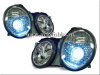Mercedes CLK W208 (98-02) фары передние линзованные, перфорированные, хромированные, под ксенон, комплект 2 шт