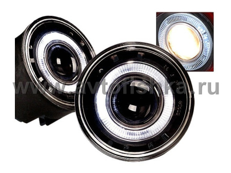 Jeep Grand Cherokee (04-07) фары противотуманные линзовые тонированные, со светящимися ободками, комплект 2 шт.