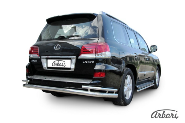 Защита заднего бампера Arbori d76+d42 двойная LEXUS LX-570 2012-