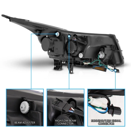 Chevrolet Cruze (2011-2016) фары черные в стиле VW с DRL и светодиодным повторителем