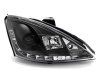 Ford Focus 1 (01-04) Europe+USA передние фары линзовые черные, со светодиодной подсветкой, комплект 2 шт.