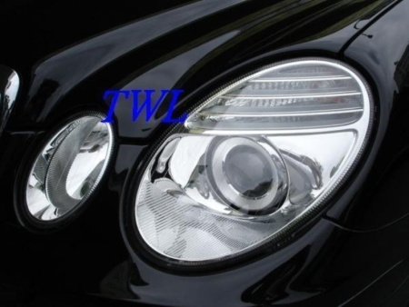 Mercedes E W211 (02-06) передние линзовые хромированные ксеноновые фары, дизайн Mercedes W211 с 2007 г., с моторами электрокорректора, комплект 2 шт.