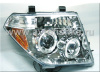 Nissan Pathfinder III, Navara (05-10) фары передние линзовые хромированные, со светящимися ободками, комплект 2 шт.