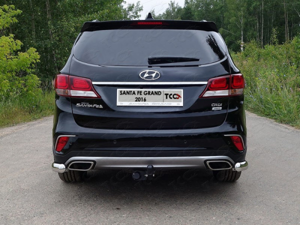 Hyundai Grand Santa Fe (13–) Защита задняя (уголки овальные) 75х42 мм