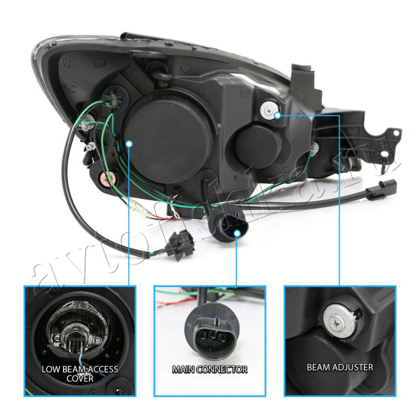 Mitsubishi Lancer 9 (03-07) фары передние линзовые черные, комплект 2 шт.