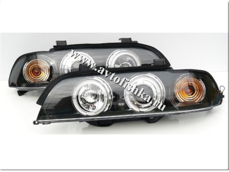 BMW 5 E39 (95-) фары передние линзовые черные, со светящимися ободками, с моторами электрокорректора, комплект 2 шт.