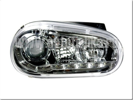 Volkswagen Golf 4 (98-03) фары передние линзовые хромированные, с нижней светодиодной подсветкой, комплект 2 шт.