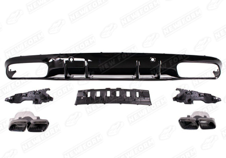 Mercedes-Benz C-Klasse W205 Coupe рестайлинг 2018 - н.в. Диффузор заднего бампера 6.3S AMG с черными насадками на глушитель