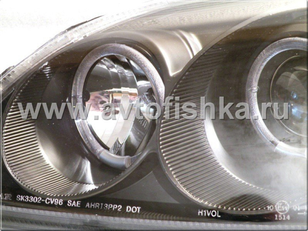 Honda Civic (96-98) фары передние линзовые черные, со светящимися ободками, комплект 2 шт.