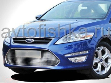 Ford Mondeo (11-) накладка на штатную решетку переднего бампера из полированного алюминия