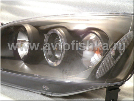 Honda Civic (01-03) 2, 4 дв. фары передние линзовые черные, со светящимися ободками, комплект 2 шт.